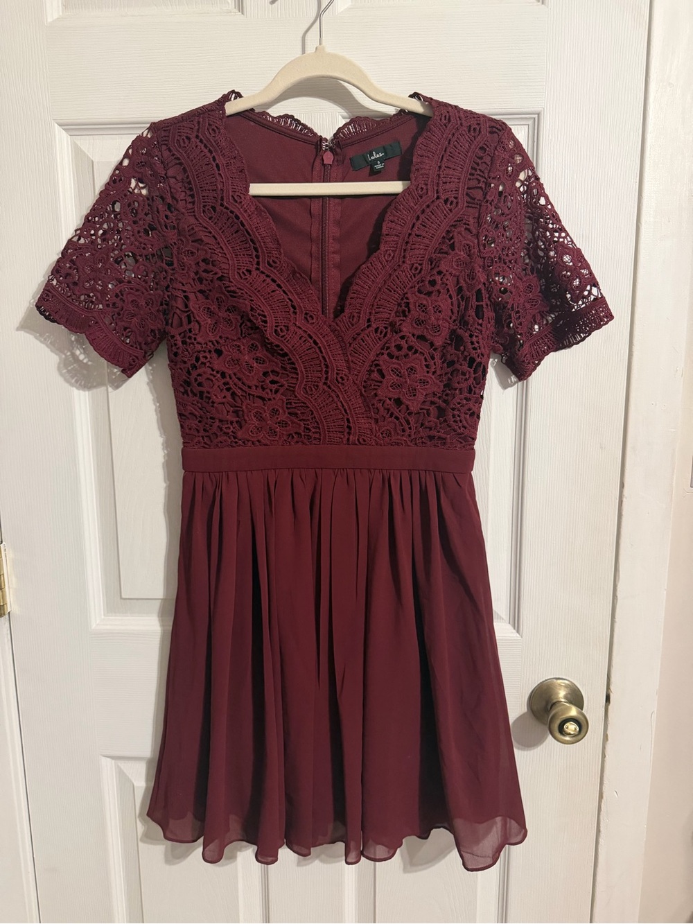 Lulu's Wine Lace Fit & Flare Mini Dress